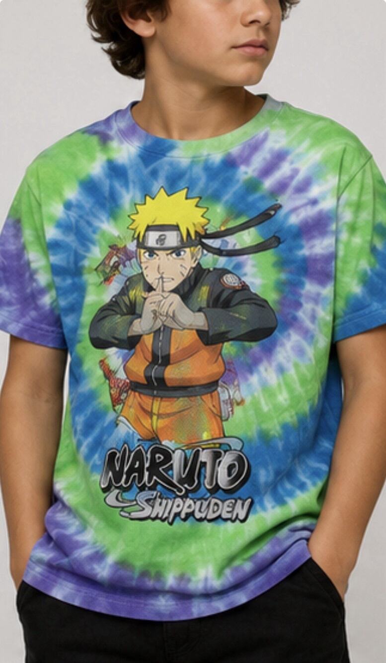 Naruto Shippuden Boys Small Tie Dye Graphic T Shirt Anime Blue Green Purple